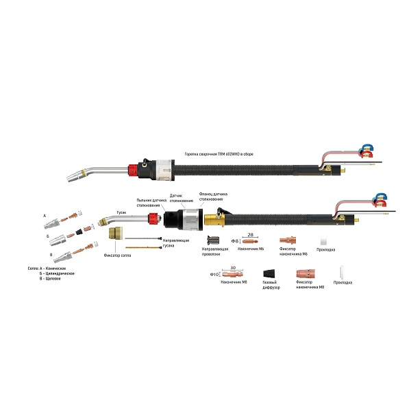 Горелка роботизированная TRM 602WHD 1.5м (550А, ж/о, гусак 22°), арт. TRM602WHD-1.5